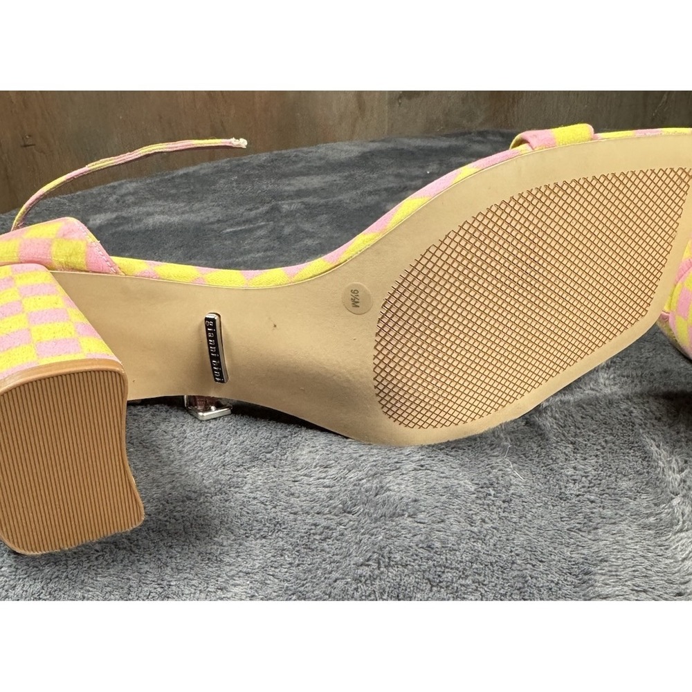 Gianni Bini Checkered Satin Ankle Strap Square Toe Block Heel Sandal 9.5 Pink - Picture 8 of 8